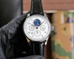 Swiss Quality Replica IWC Portuguese Perpetual Calendar SS White Dial Black Leather Watch
